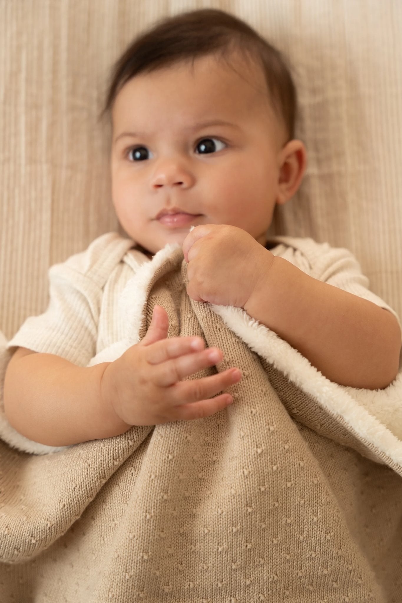 Wiegdeken gebreid/fleece beige "Pure Soft Beige"