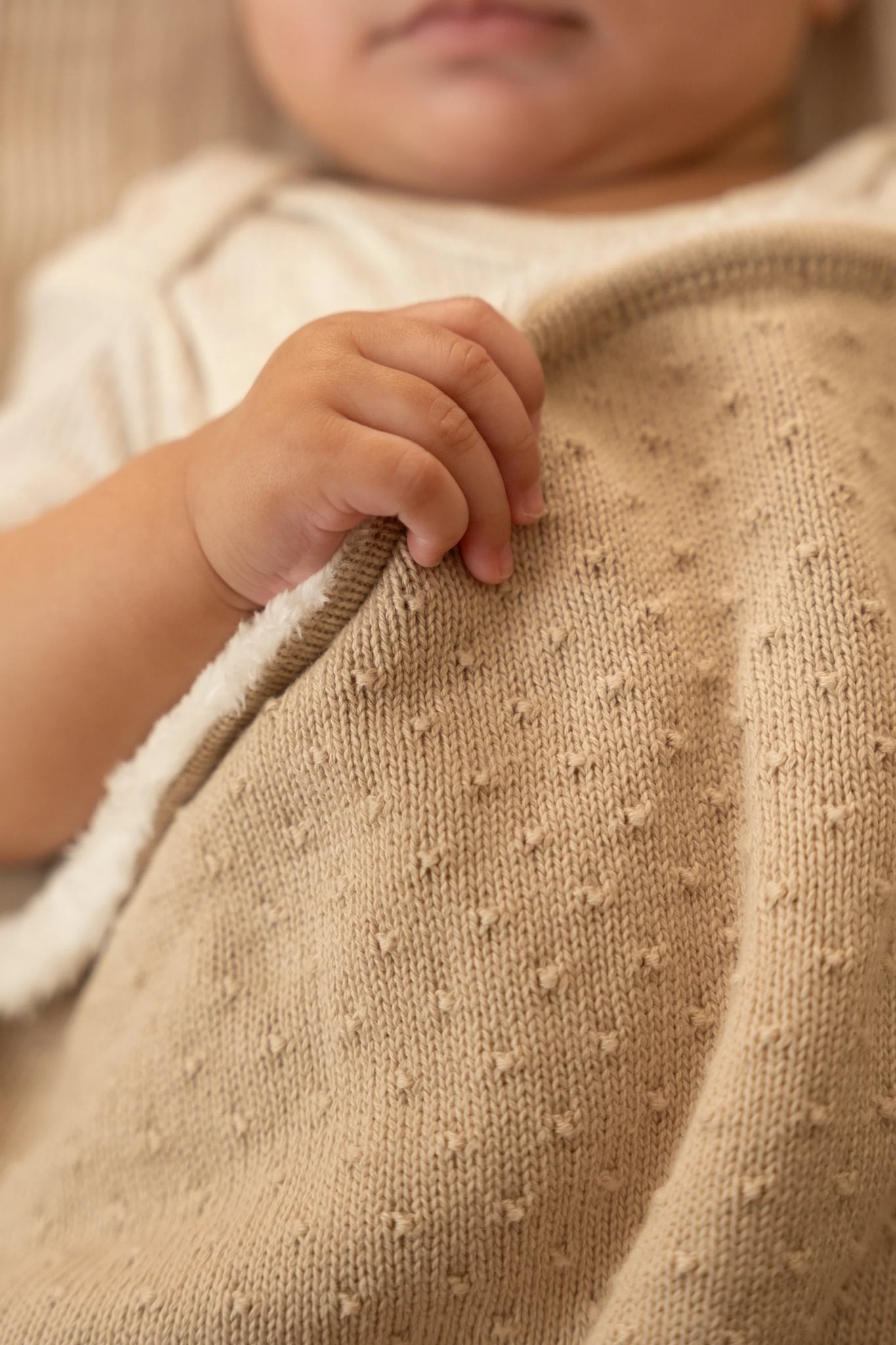 Wiegdeken gebreid/fleece beige "Pure Soft Beige"